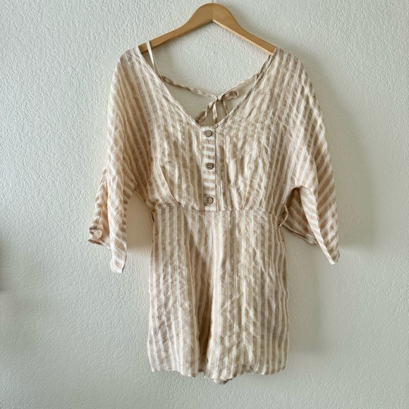 Lulus Weekend at the Beach Tan Striped Romper Women’s Size S - Picture 1 of 10